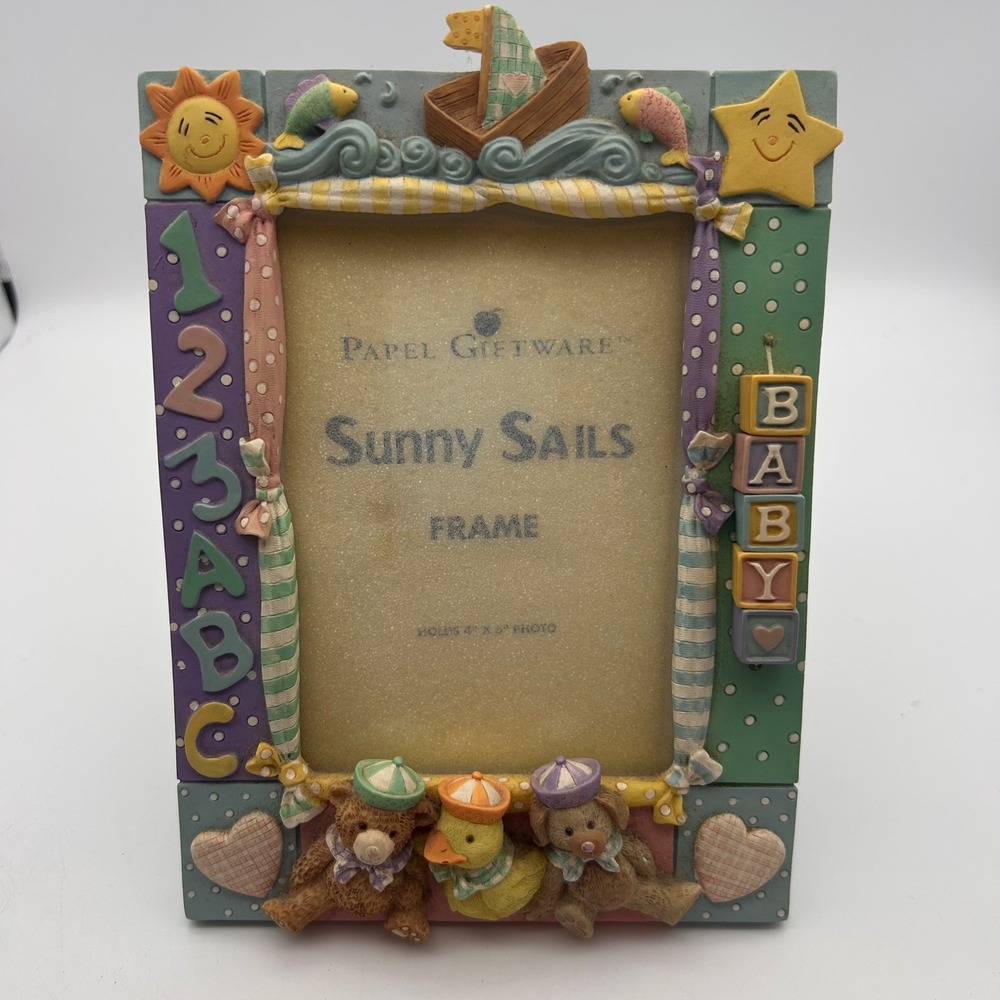 Papel Giftware Sunny Sails Baby Picture Frame 4x6 3D Resin Nursery Nautical Bear
